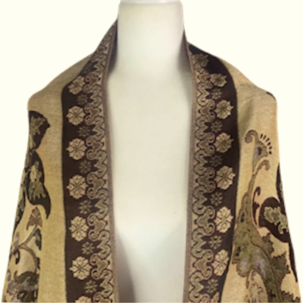 Pashmina Shawl Boho Metallic Thread Fringe - Picture 7 of 10